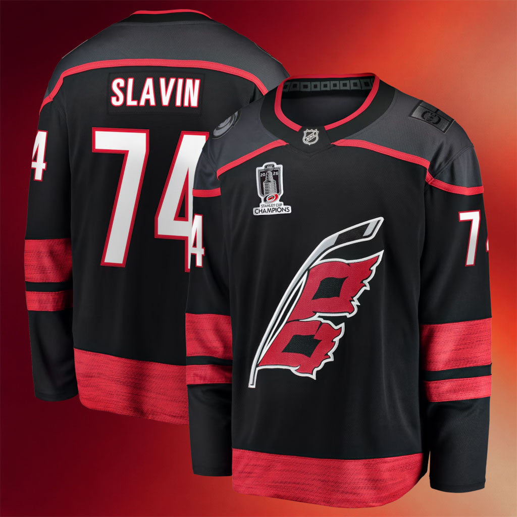 Carolina Hurricanes Champions Merch 2026 Hurricanes Jaccob Slavin #74 Stanley Cup Champions Home Jersey