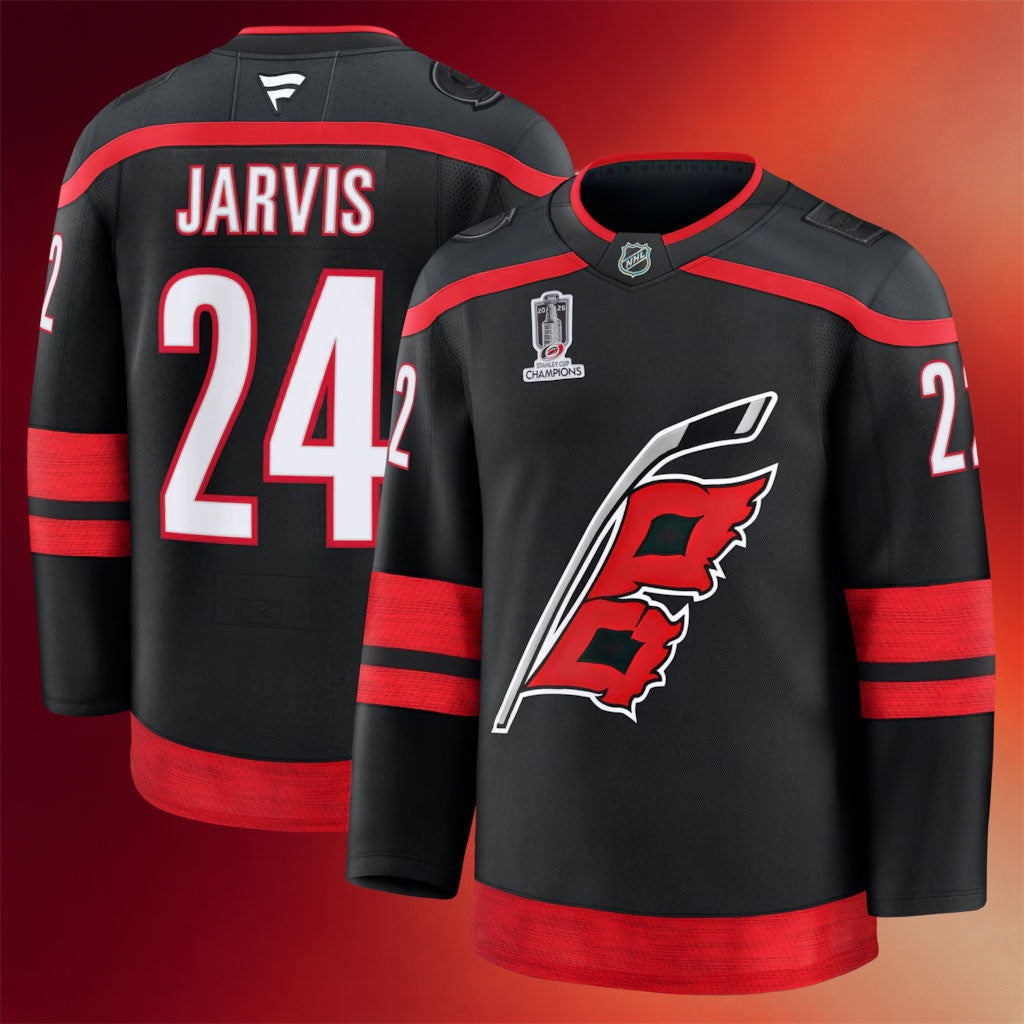 Carolina Hurricanes Champions Merch 2026 Seth Jarvis #24 2026 Stanley Cup Champions Home Jersey
