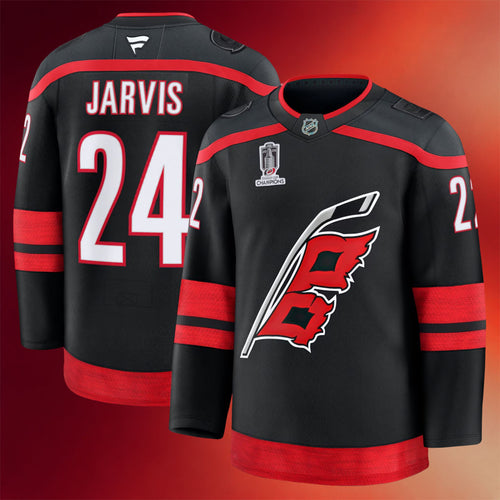 Carolina Hurricanes Champions Merch 2026 Seth Jarvis #24 2026 Stanley Cup Champions Home Jersey