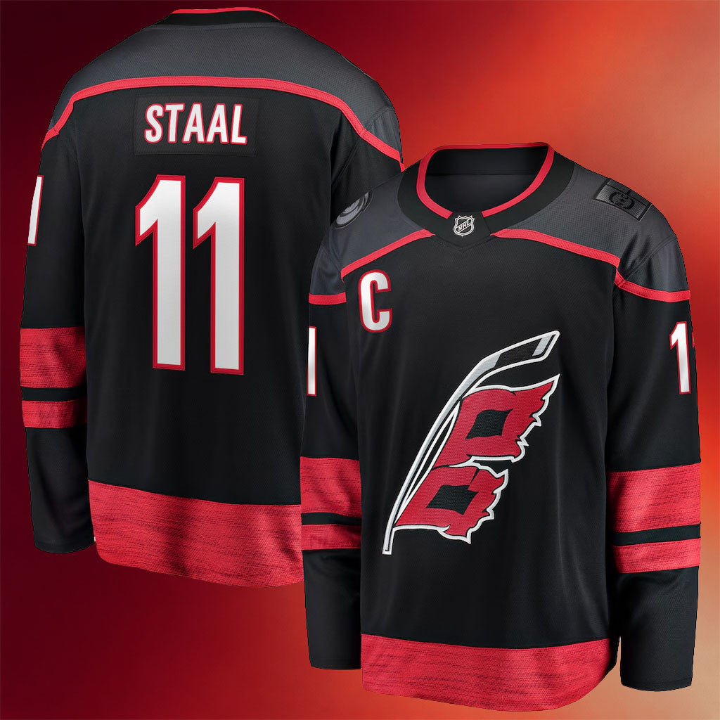 Jordan Staal Merch #11 Staal Carolina Hurricanes Home Captain Patch Breakaway Jersey Fan Gifts