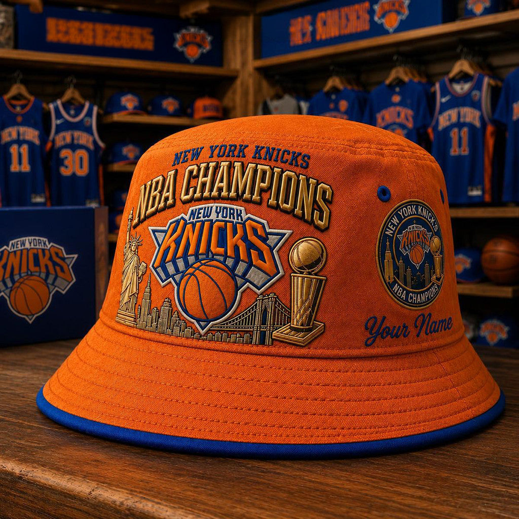 Personalized NY Knicks Finals Champions 2026 Orange Bucket Hat New York Knicks Merch Fan Gifts