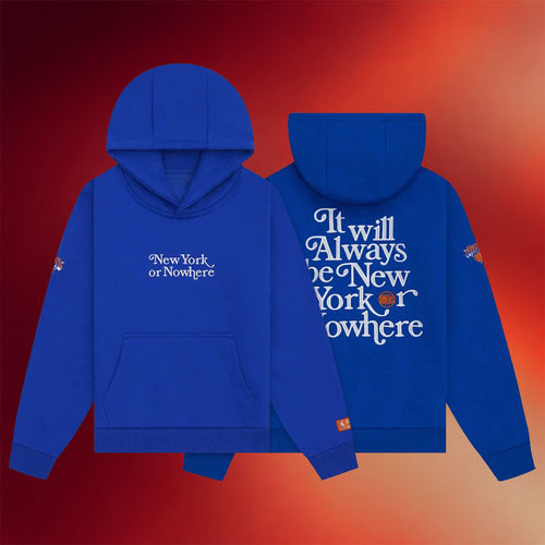 New York Or Nowhere Merch NYON X Knicks Motto Blue Hoodie Great Gifts For Basketball Fans
