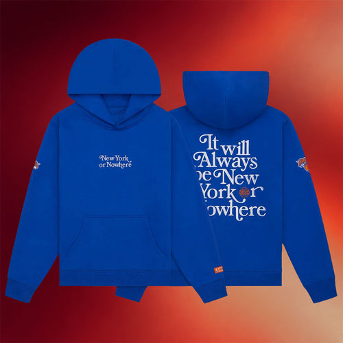 New York Or Nowhere Merch NYON X Knicks Motto Hoodie Blue Best Gifts For Basketball Fans