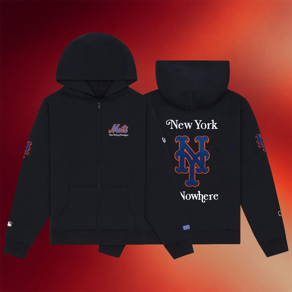 New York Or Nowhere Merch NYON X Mets Metropolitans Zip Hoodie Baseball Fan Gear Black