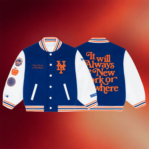 New York Or Nowhere Merch NYON X Mets Motto Varsity Jacket Best Gifts For Baseball Lovers