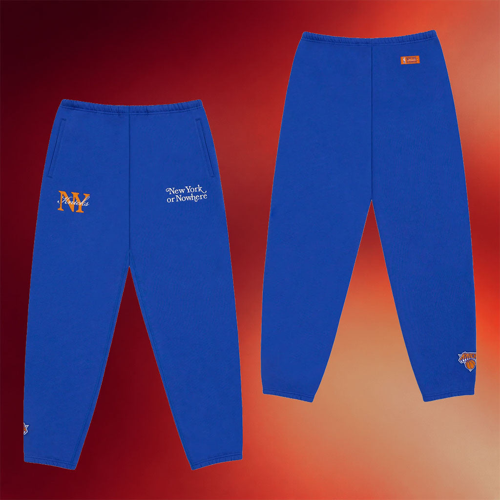 New York Or Nowhere Merch NYON X Knicks Motto Sweatpants Basketball Fan Apparel Blue