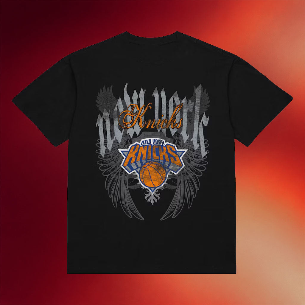 Mitchell And Ness NY Knicks Champions Merch 2026 New York Knicks Black Old English T-Shirt