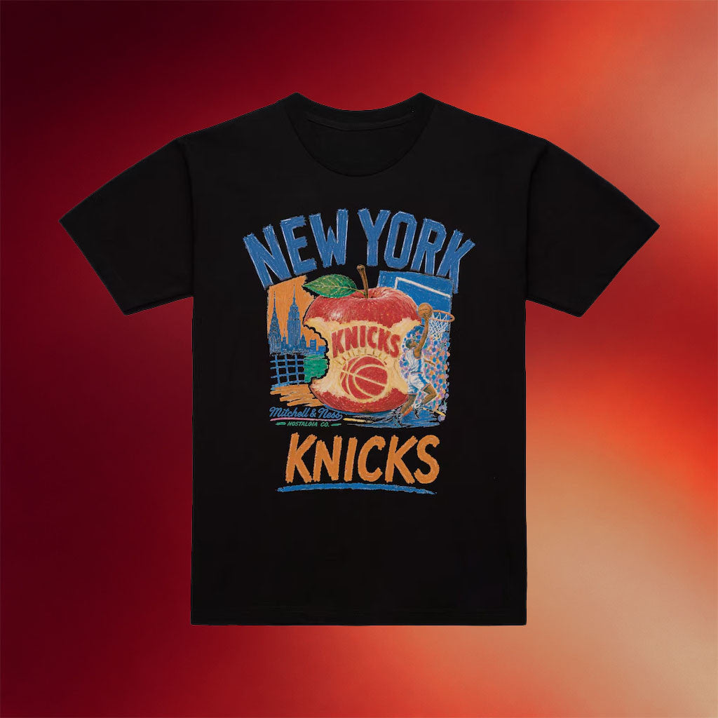Mitchell And Ness NY Knicks Champions Merch 2026 New York Knicks Concrete Apple T-Shirt Black