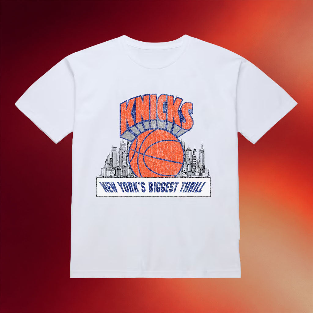 Mitchell And Ness NY Knicks Champions Merch 2026 New York Knicks Biggest Thrill T-Shirt White