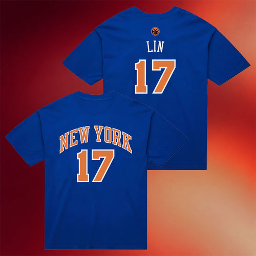 Mitchell And Ness NY Knicks Champions Merch 2026 Jeremy Lin #17 New York Knicks T-Shirt Blue