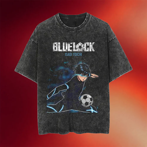Blue Lock Merch 2026 Isagi Yoichi Wash T-Shirt Blue Lock Shirt Birthday Gifts For Anime Fans