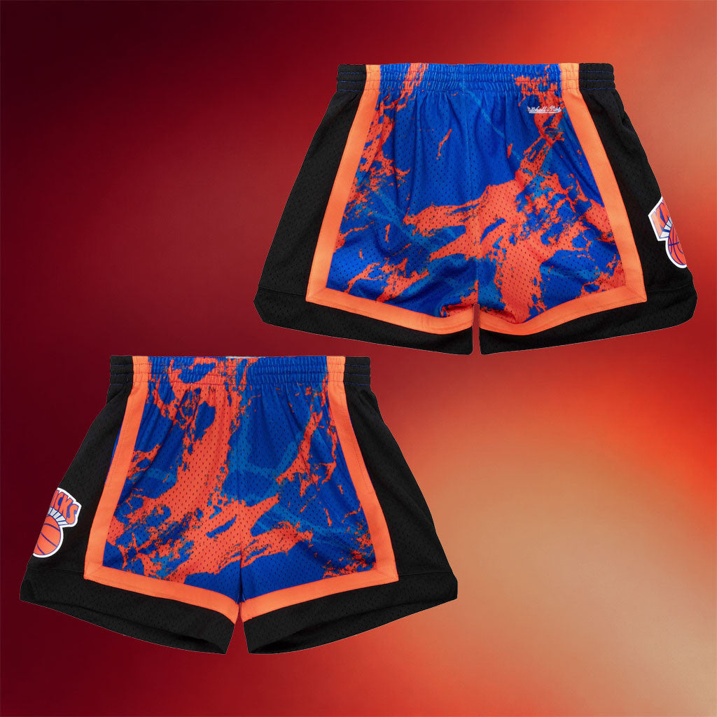 Mitchell And Ness NY Knicks Champions Merch 2026 New York Knicks Blue Black Marble Shorts Womens