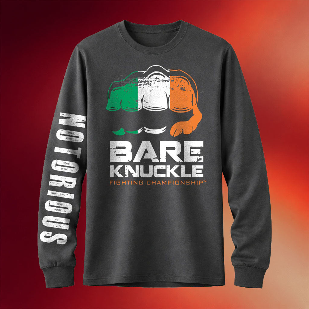 Bare Knuckle Merch 2026 BKFC Notorious Long Sleeve Shirt Irish Flag Shirt Father's Day Gifts