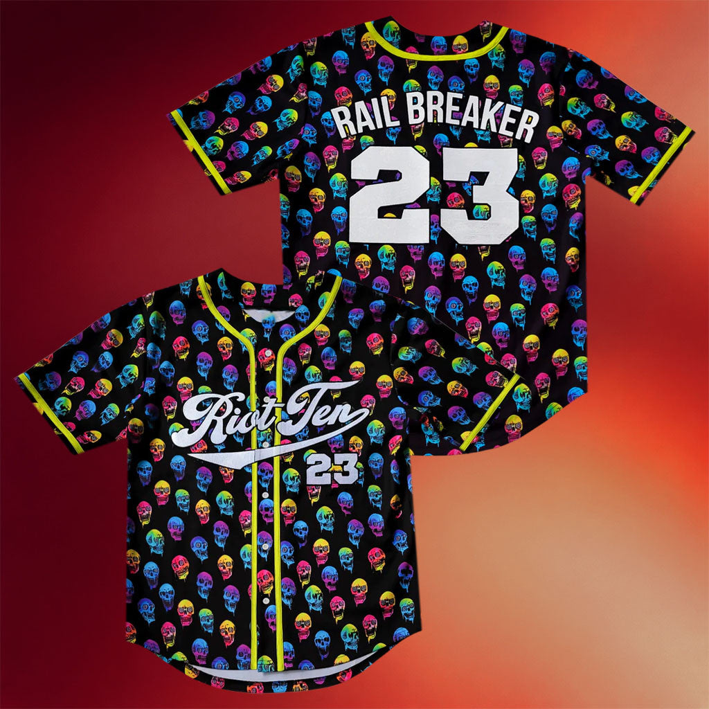 KT8 Merch 2026 Riot Ten Trippy Skull Baseball Jersey Rail Breaker Jersey Riot Ten Merch