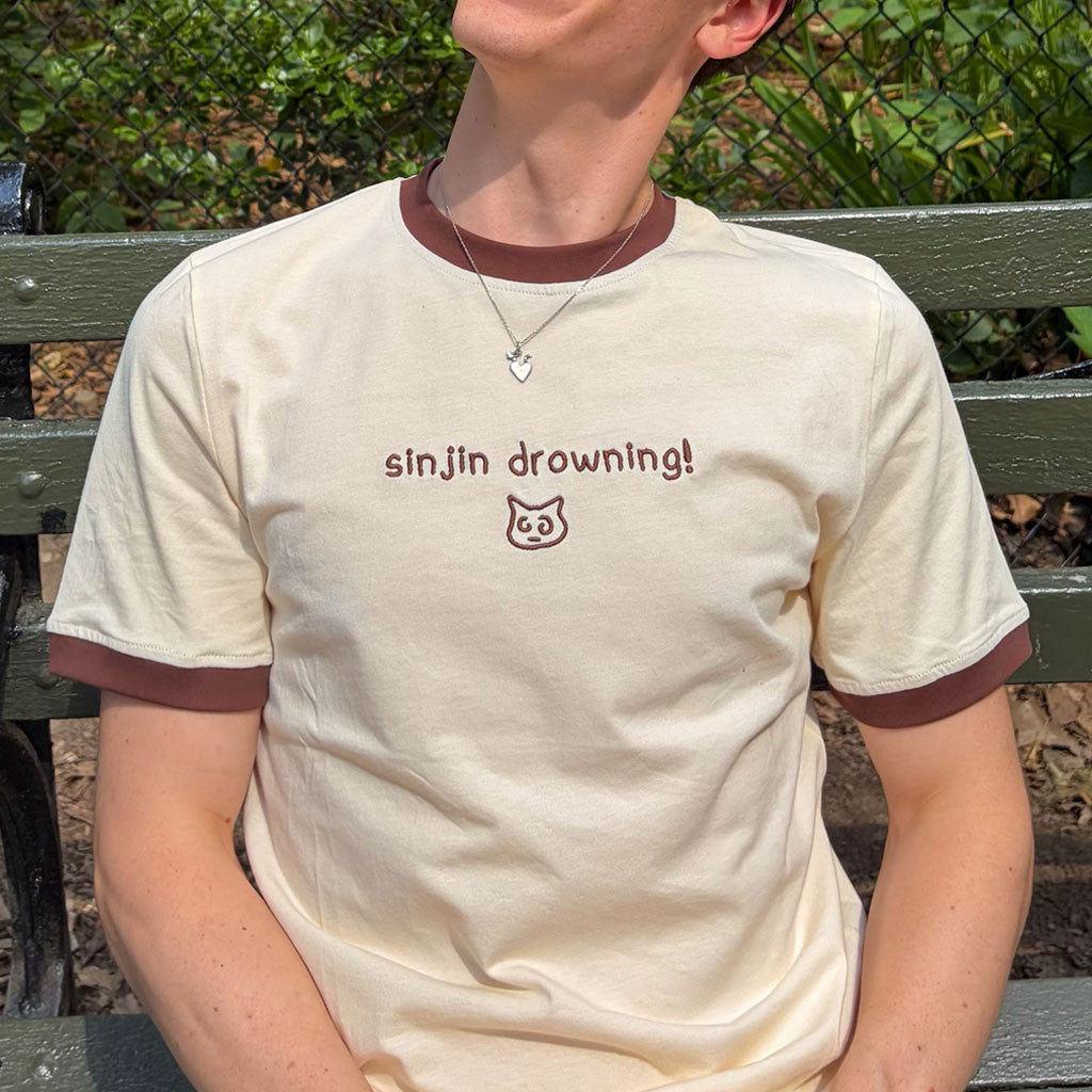 Sinjin Drowning Merch 2026 Sinjin Drowning Brown Ringer T-Shirt Best Gift For Friends