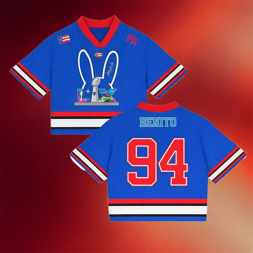 Bad Bunny Benito Bowl 94 Half Time Show Cropped Jersey Bad Bunny Super Bowl Merch 2026