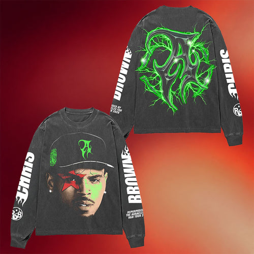 R&B Merch 2026 Chris Brown R&B Tour Electric Flame Long Sleeve Shirt Gift For Music Lovers