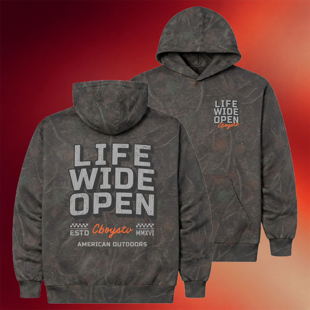 CboysTV Merch 2026 Darkwood Hunt Camo Hoodie Life Wide Open Hoodie Father's Day Gifts