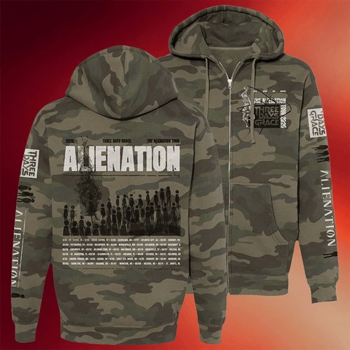Three Days Grace Merch 2026 Alienation Tour Camo Zip Hoodie Gift Ideas For Rock Lovers
