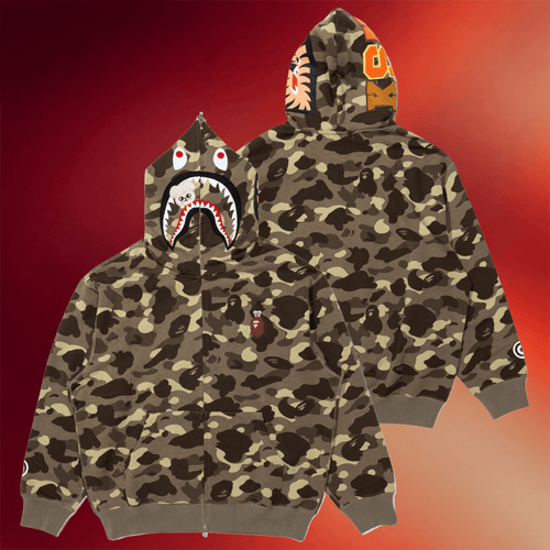 Stray Kids Merch 2026 BAPE X Stray Kids PuppyM Shark Full Zip Hoodie Stray Kids Camo Hoodie