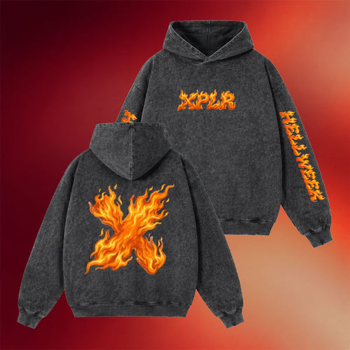 XPLR Merch 2026 Hellfire Washed Hoodie Sam And Colby Merch Best Gifts For Brothers