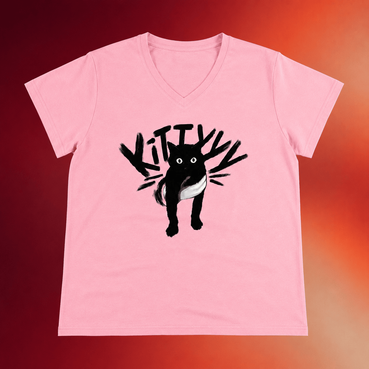 CaseOh Games Merch 2026 Caseoh's Kitty V-Neck Shirt Black Cat CaseOh Shirts Gifts For Her - Mouldking