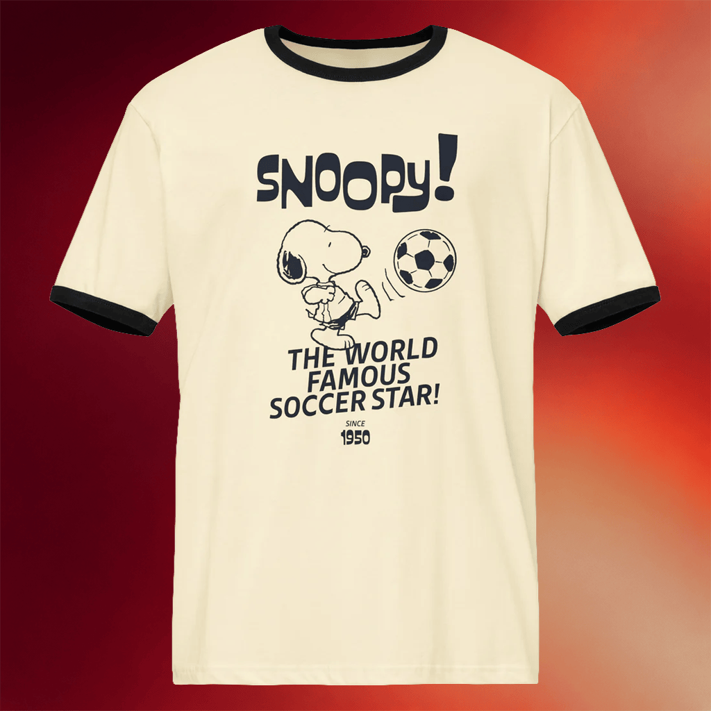 Peanuts Snoopy Merch 2026 World Famous Soccer Star Snoopy Ringer T-Shirt Present For Father