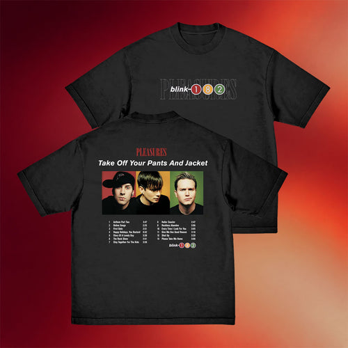 Blink 182 Merch 2026 PLEASURES X Blink 182 Tracklist Photo T-Shirt Presents For Rock Lovers