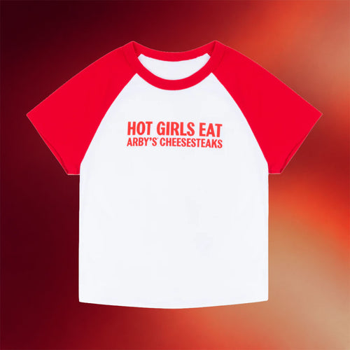 Arby's Merch 2026 Hot Girls Eat Arby's Cheesesteaks Cropped T-Shirt Best Gift For Her