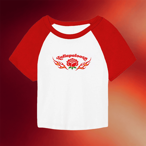 Lollapalooza Merch 2026 Rose And Flame Baby Tee Music Lover Gifts For Her