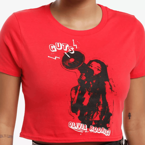 Olivia Rodrigo Merch Guts Megaphone Red Baby Tee Gifts For Sisters