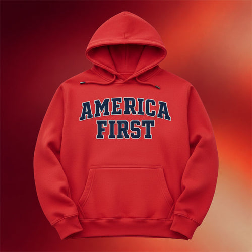 Nick Fuentes Merch 2026 Red Collegiate Hoodie America First Hoodie Patriotic AF Apparel