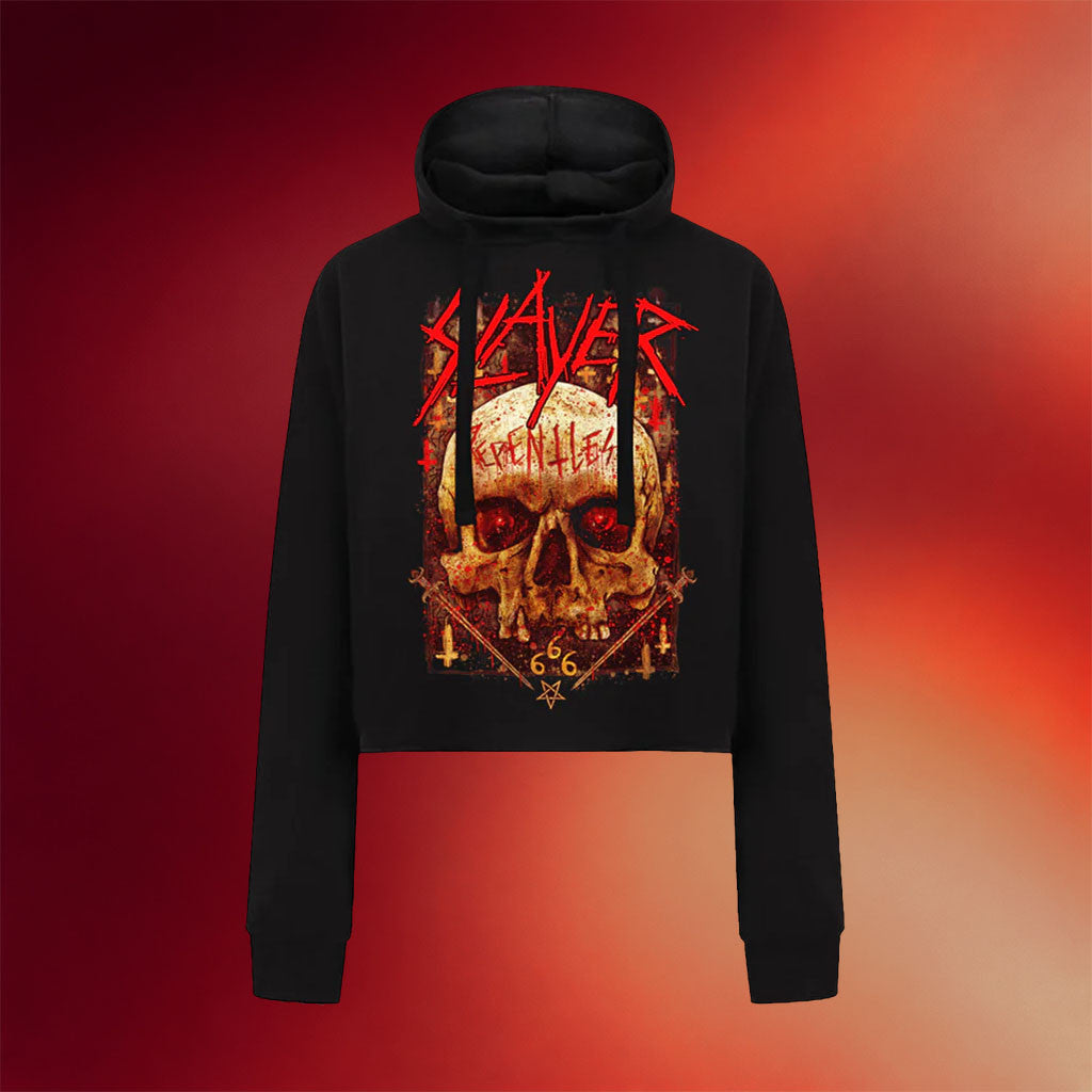 Slayer Merch Repentless Skull on Women's Cropped Hoodie Slayer Apparel Gifts For Fans