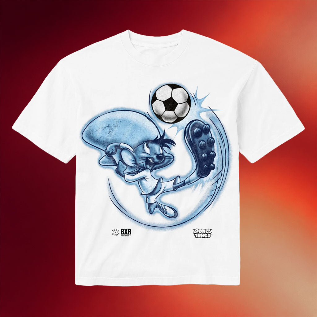 Born X Raised Merch 2026 Looney Tunes Speedy Soccer White T-Shirt Looney Tunes Merch