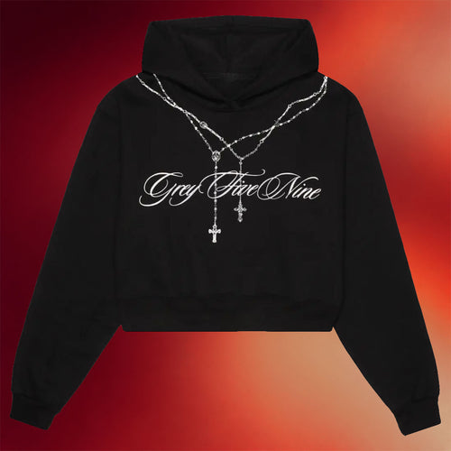 G59 Merch G59 Womens Rosary Cropped Hoodie Black Grey Five Nine Hoodie Birthday Gift For Her