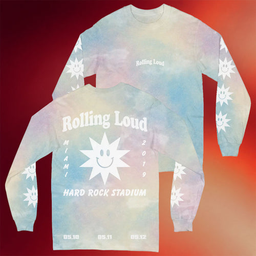 Rolling Loud Merch Acid Sun Festival Tie Dye Long Sleeve T-Shirt Rolling Loud Hard Rock Stadium