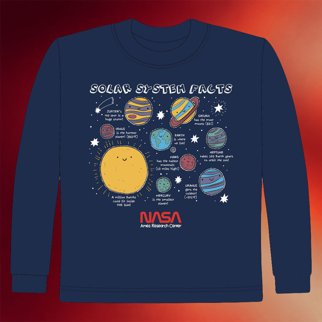 NASA Merch NASA Worm Logo With Ames Long Sleeve T-Shirt Solar System Facts Shirt Fans Gifts