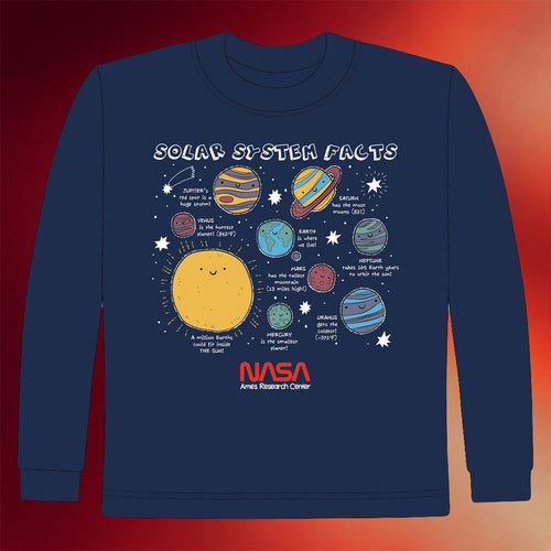 NASA Merch NASA Worm Logo With Ames Long Sleeve T-Shirt Solar System Facts Shirt Fans Gifts