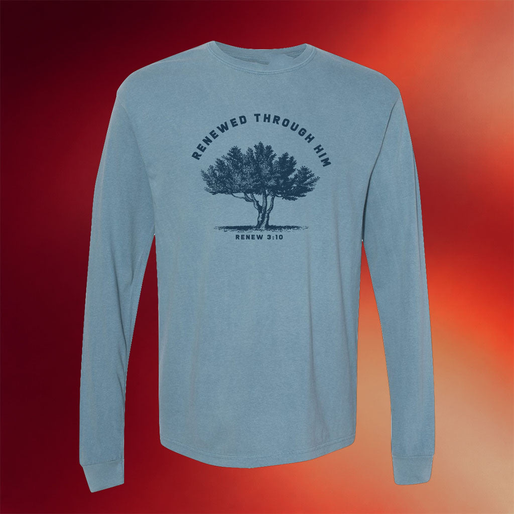 ReNew 3 10 Merch 2026 Renewed Through Him Long Sleeve Shirt Faith Based Gifts