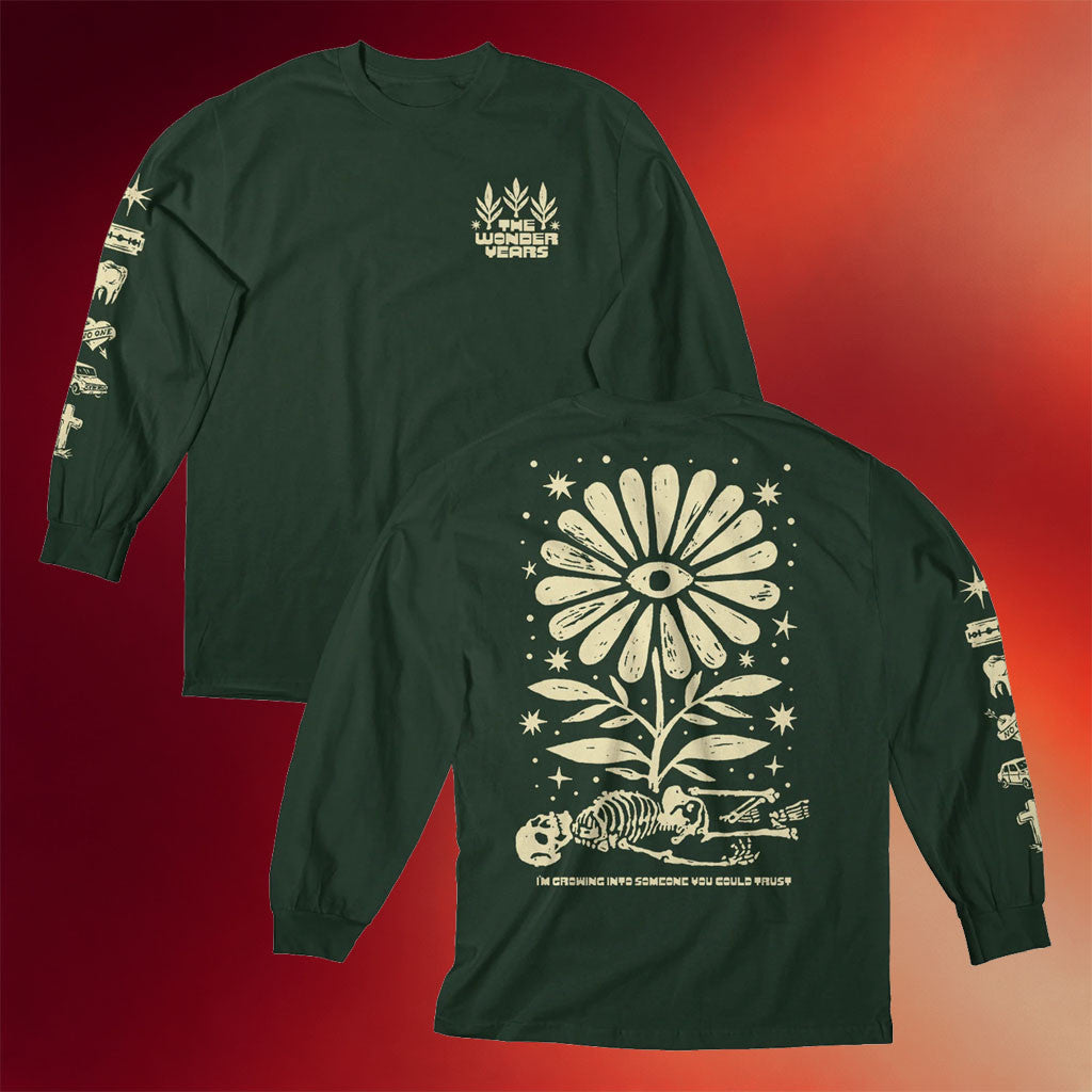 The Wonder Years Merch 2026 Skeleton Flower Long Sleeve Shirt Gifts For A Rock Music Lover