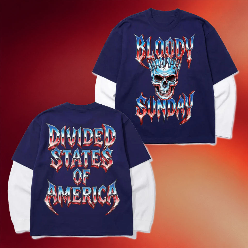 Bloody Sunday Merch 2026 Divided States Of America Twofer Long Sleeve Shirt Gifts For Friends