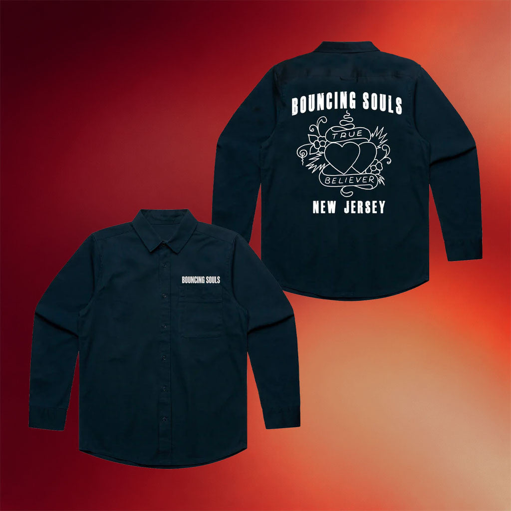 The Bouncing Souls Merch 2026 True Believers New Jersey Navy Button Up Long Sleeve Shirt Gifts