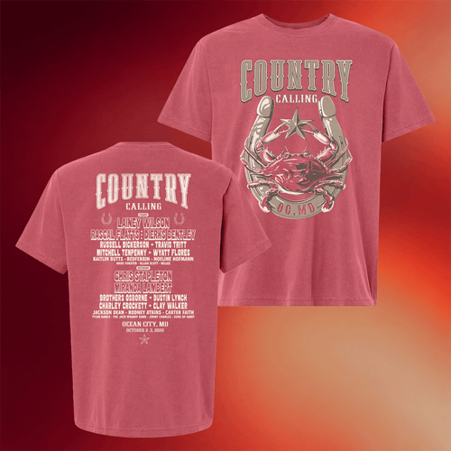 Country Calling Festival Merch Store Crab Horseshoe Lineup Tee Red