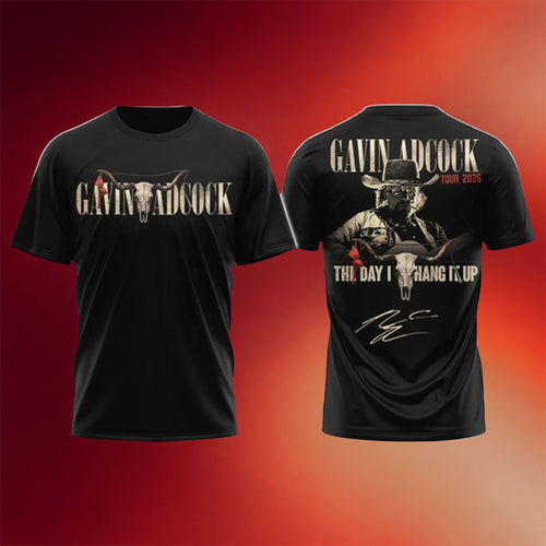 Gavin Adcock Merch 2026 Gavin Adcock Tour T-Shirt The Day I Hang It Up Steer Skull Shirt Signed