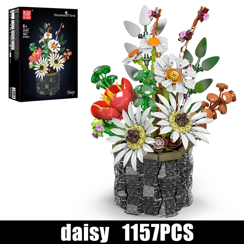 Mould King 24107 White Daisy Bouquet - Building Block Flower Set