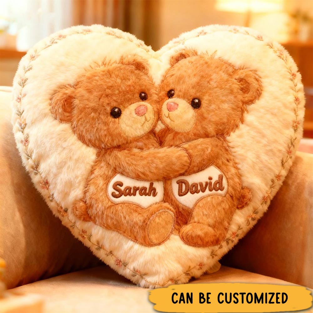 Personalized Couple Teddy Bear Hugging Design Custom Names Newlyweds Couple Home Pillow Romantic Anniversaries Gift for Husband Wife Home