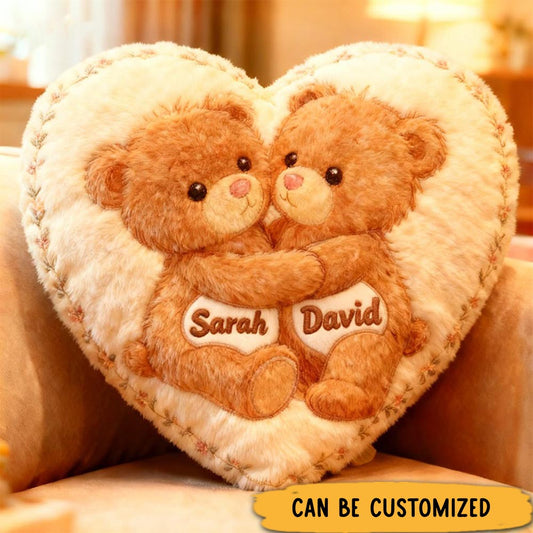 Personalized Couple Teddy Bear Hugging Design Custom Names Newlyweds Couple Home Pillow Romantic Anniversaries Gift for Husband Wife Home