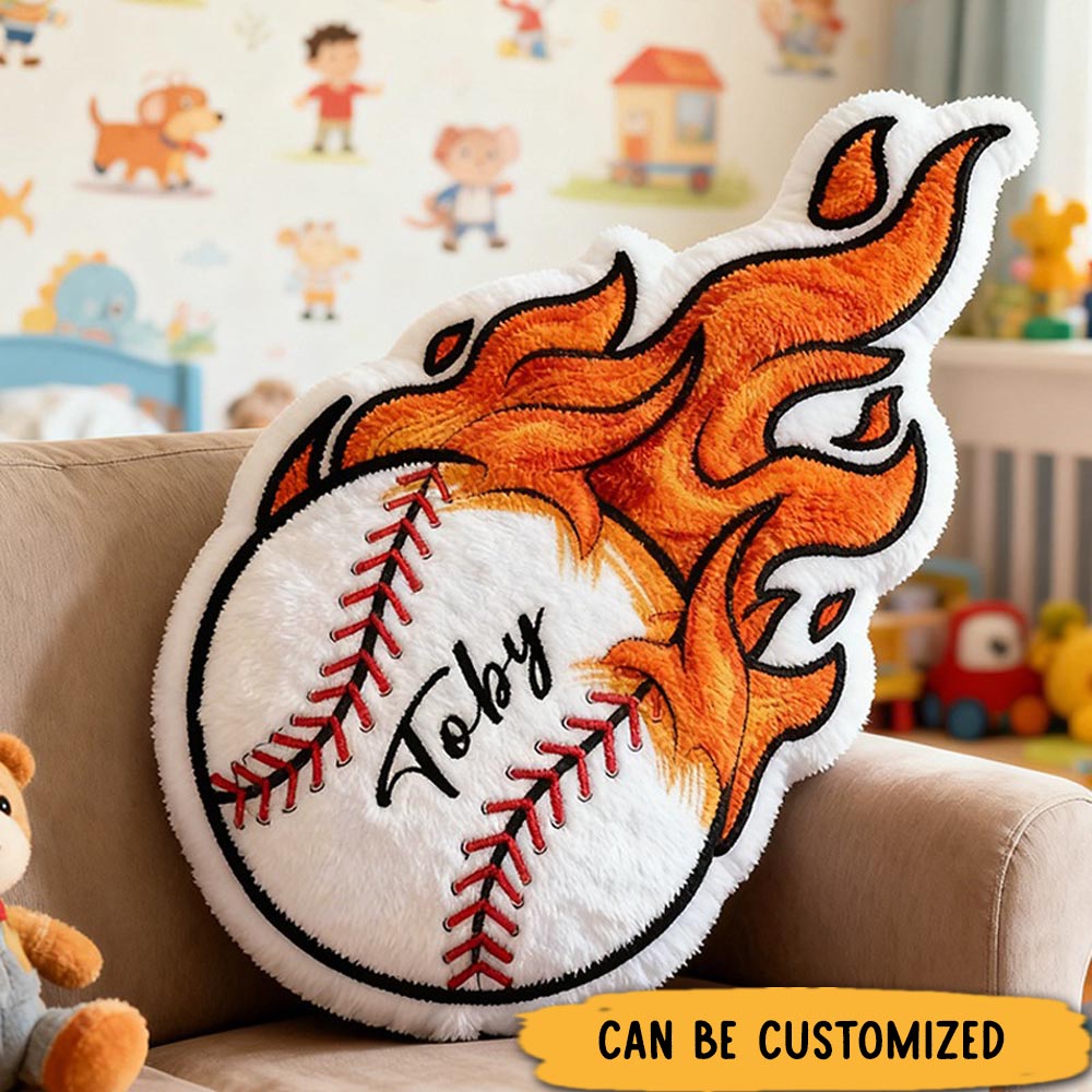 Personalized Baseball Flame Pillow with Custom Name for Sports Lovers and Kids