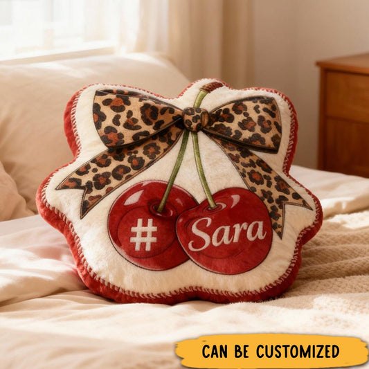 Personalized Cherry and Leopard Bow Pillow Custom Bold Leopard Print Pillow for Her Valentine_s Gift for Girlfriend
