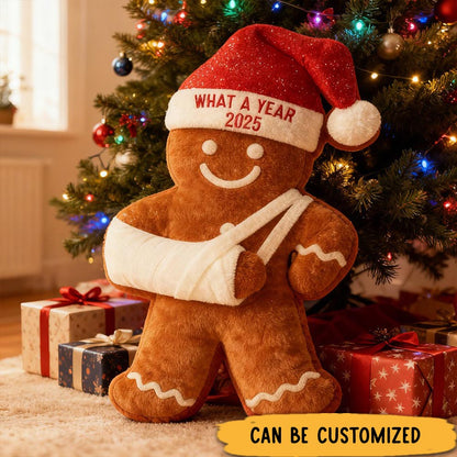Personalized Funny Gingerbread Injury Christmas Pillow with Custom Text Broken Arm Holiday Decor What a Year 2025 Xmas Gift Graphic 3D Print Pillow